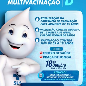 Prefeitura realizará Dia D da Campanha de Multivacinação na Sede do município neste sábado (18/10)