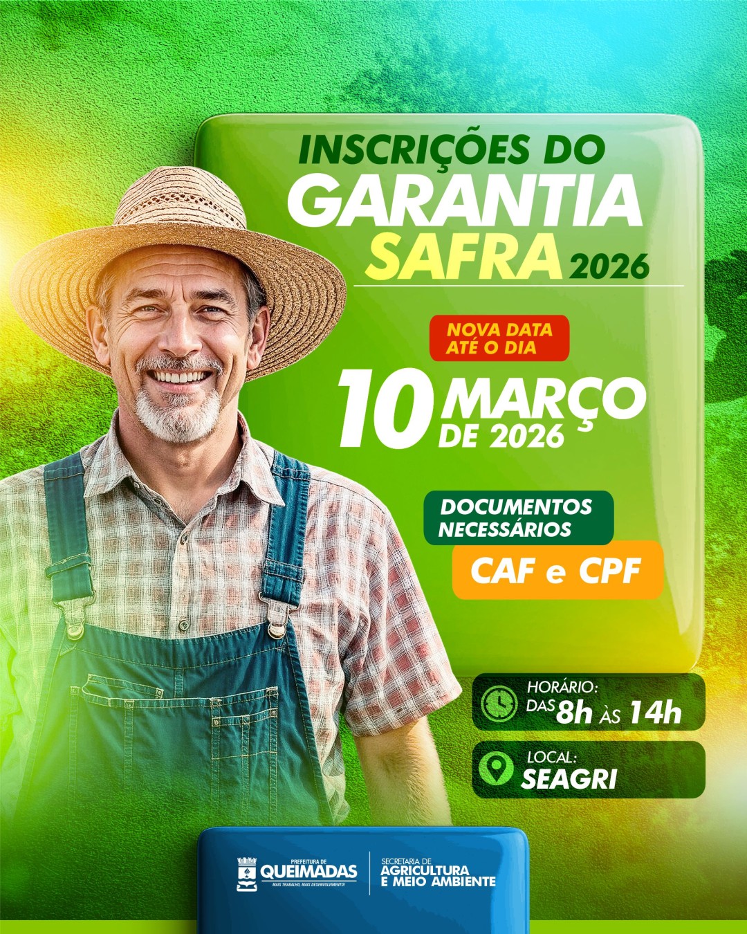 Prazo para inscrições do Garantia Safra 2026 é prorrogado até 10 de março em Queimadas