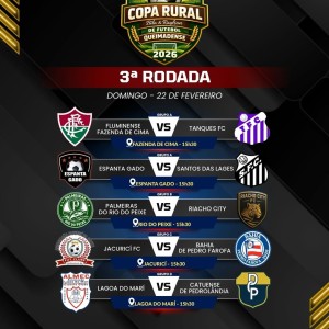 Copa Rural de Futebol Queimadense 2026: Terceira rodada – CONFIRA OS JOGOS DESTE DOMINGO 22/02